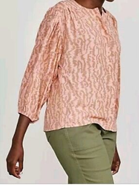 Elizabeth and James Coral/Tan Combo Dolman-Sleeve Blouse Size XL